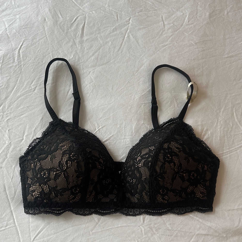 Intimissimi Tiziana Wireless Plunge Triangle Bra in Silk and Lace Black Bra 34C